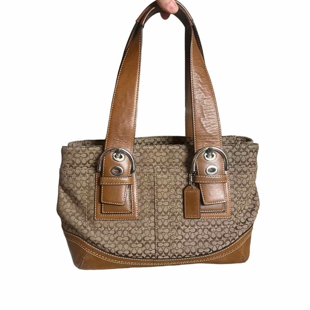 Coach Soho Camel Monogram Canvas Leather Shoulder Bag